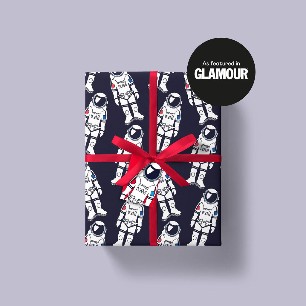 Blast off spaceman wrapping featured in Glamour magazine - Storigraphic | Crafted Paper Goods