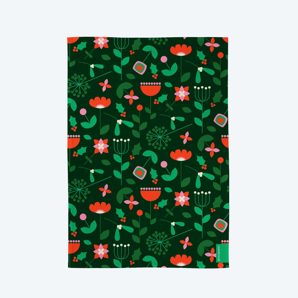 Bountiful Festive Bloom — Christmas Cotton Tea Towel - Storigraphic