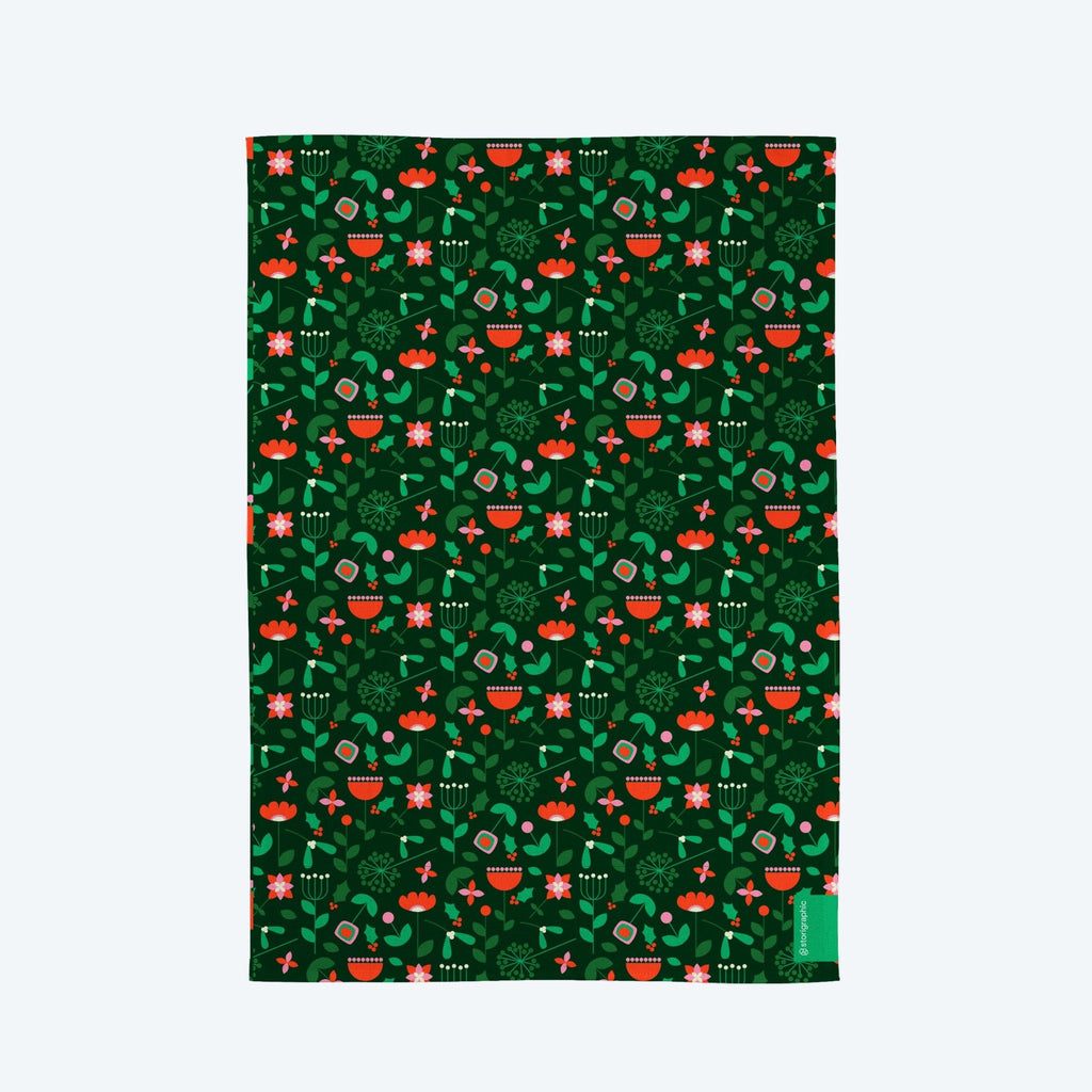 Dinky Festive Bloom — Christmas Cotton Tea Towel - Storigraphic