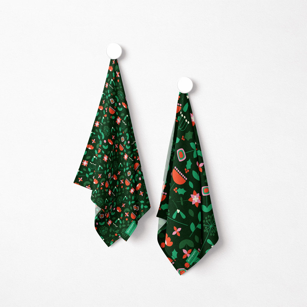 Dinky Festive Bloom — Christmas Cotton Tea Towel - Storigraphic