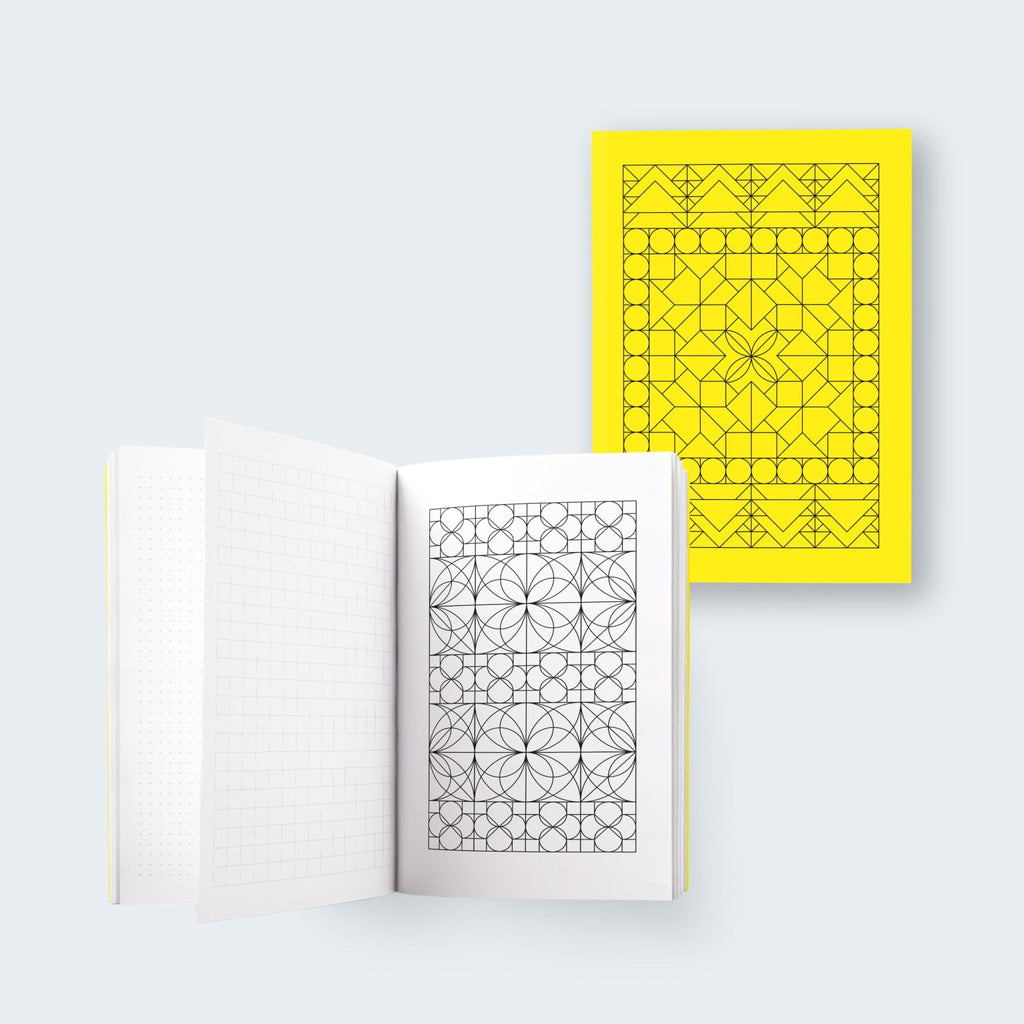 Geo Journal — Geo Series — Factory Yellow Cover — Hybrid Bullet Journal with Colouring In Sections - Storigraphic