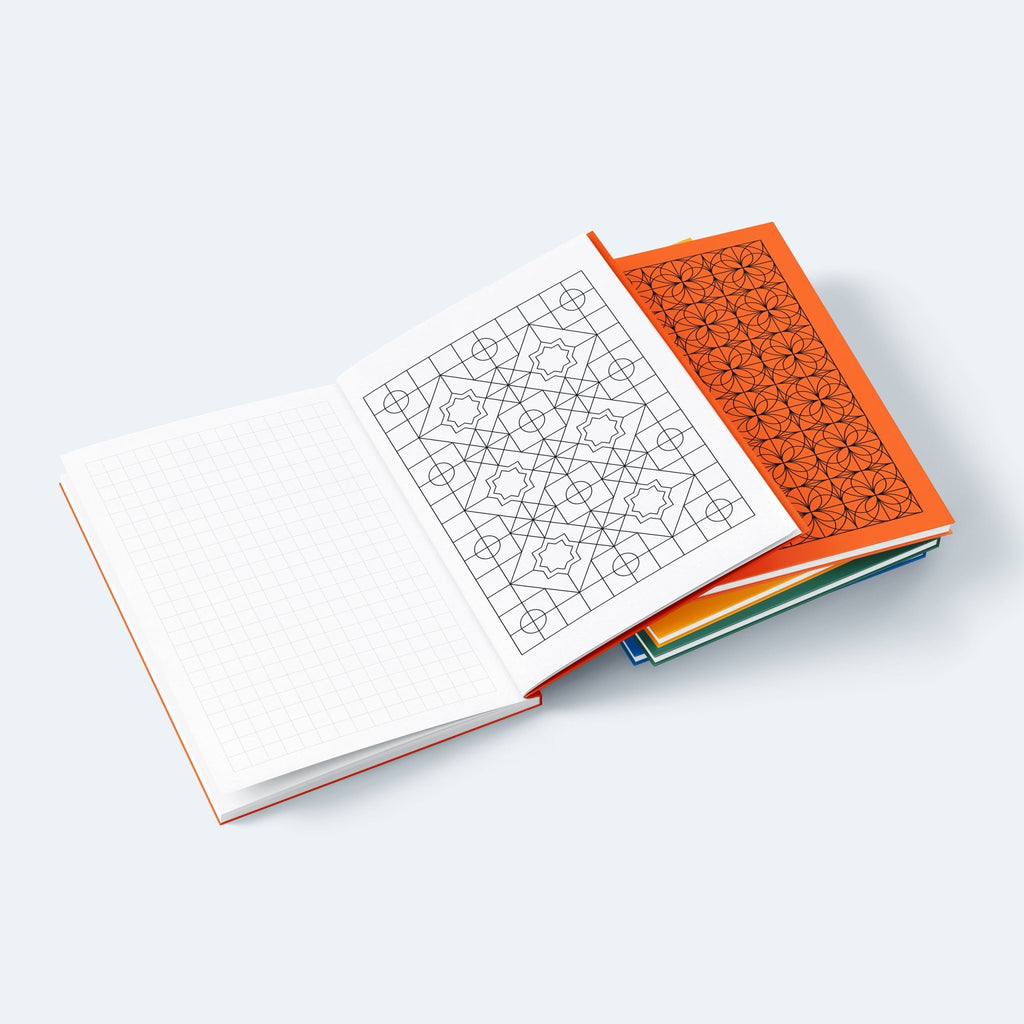 Geo Journal — Geo Series — Mandarin Cover — Hybrid Bullet Journal with Colouring In Sections - Storigraphic