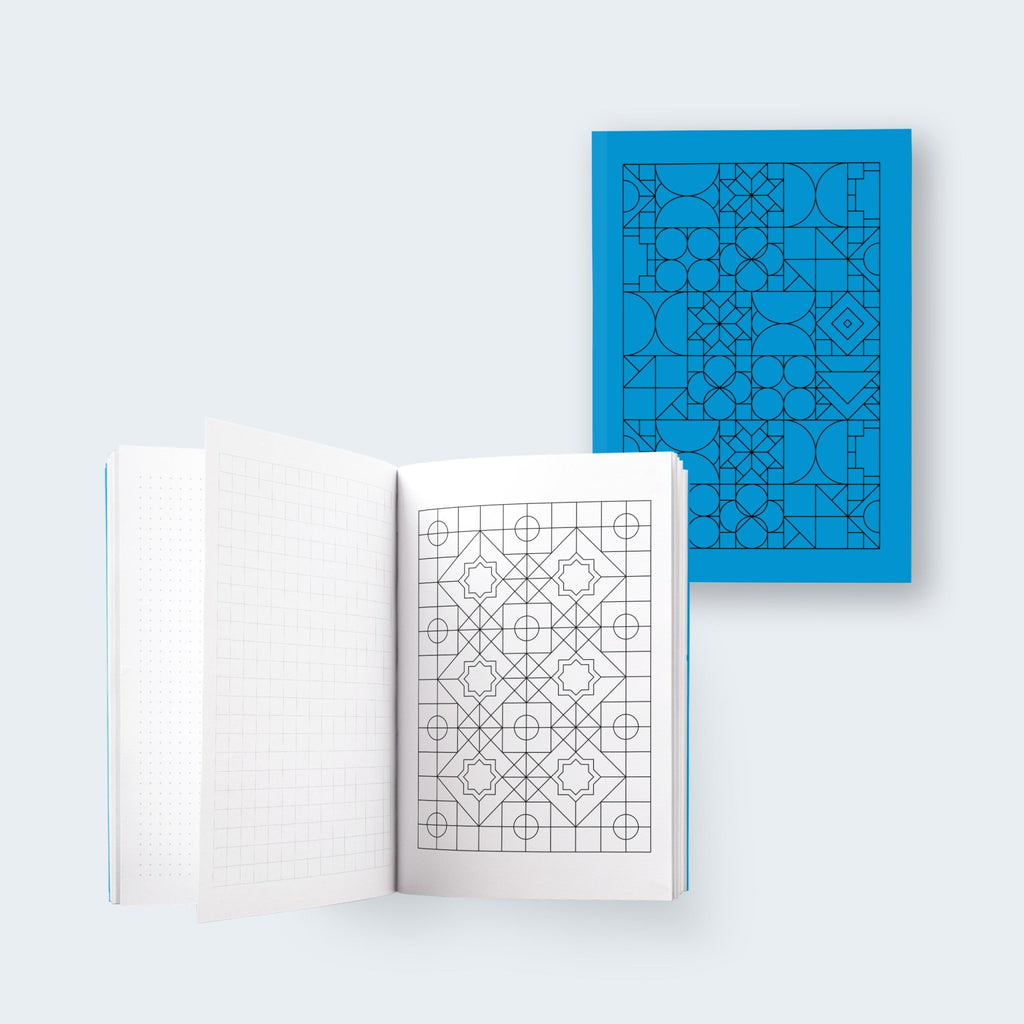 Geo Journal — Geo Series — Tabriz Blue Cover — Bullet Journal with Colouring In Sections - Storigraphic