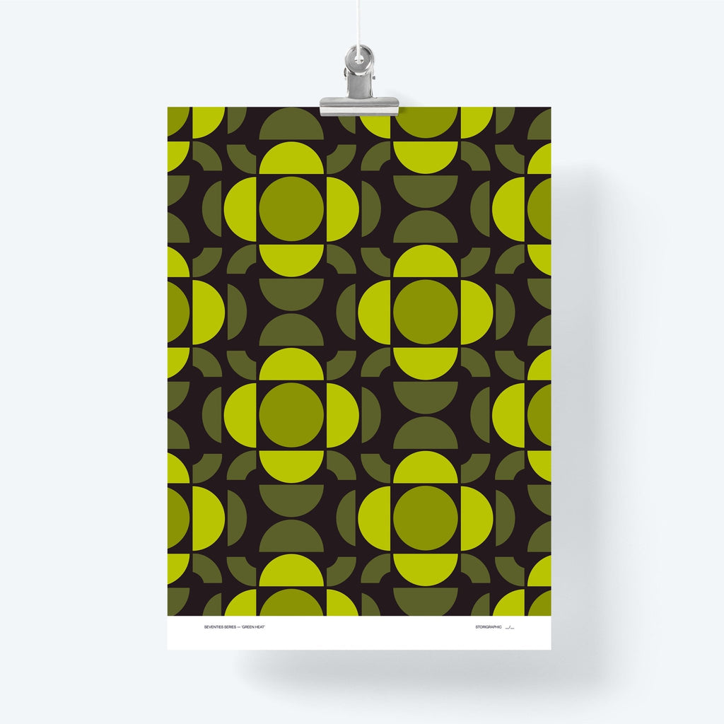 Green Heat — Boho Green from the Seventies Series — Bold Pattern Limited Edition Graphical Art Print - Storigraphic