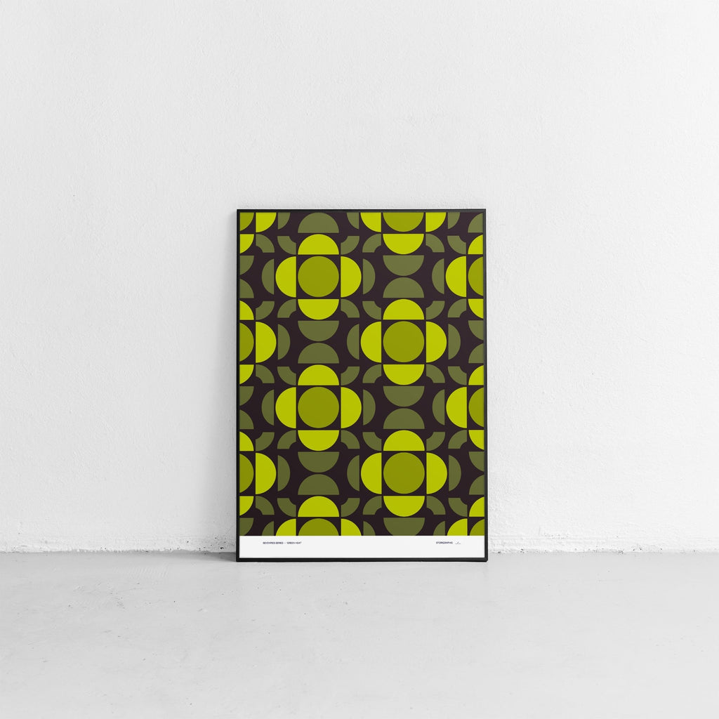 Green Heat — Boho Green from the Seventies Series — Bold Pattern Limited Edition Graphical Art Print - Storigraphic