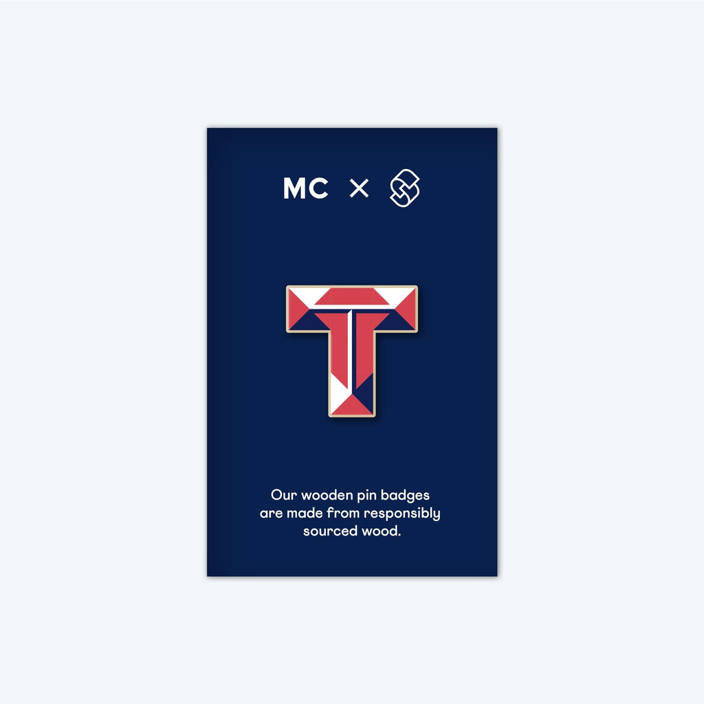 Letter T — Character Collection — Wooden Pin Badge - Storigraphic