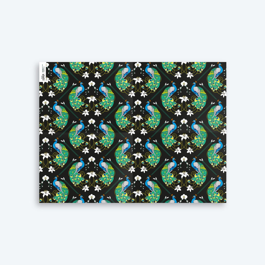Peacock — Art Nouveau Series — Wrapping Paper and Gift Tag Set - Storigraphic