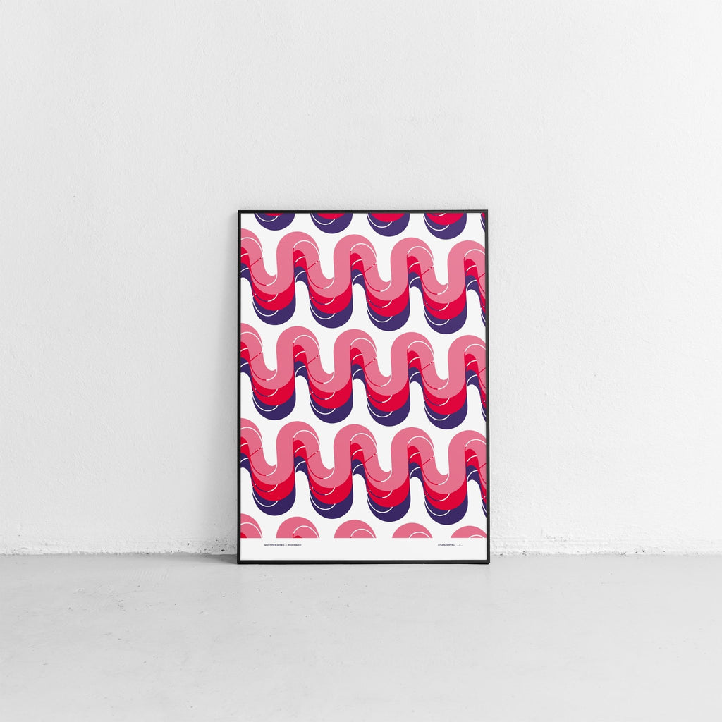 Red Wave — Boho Red from the Seventies Series — 70s Bold Pattern Limited Edition Graphical Art Print - Storigraphic